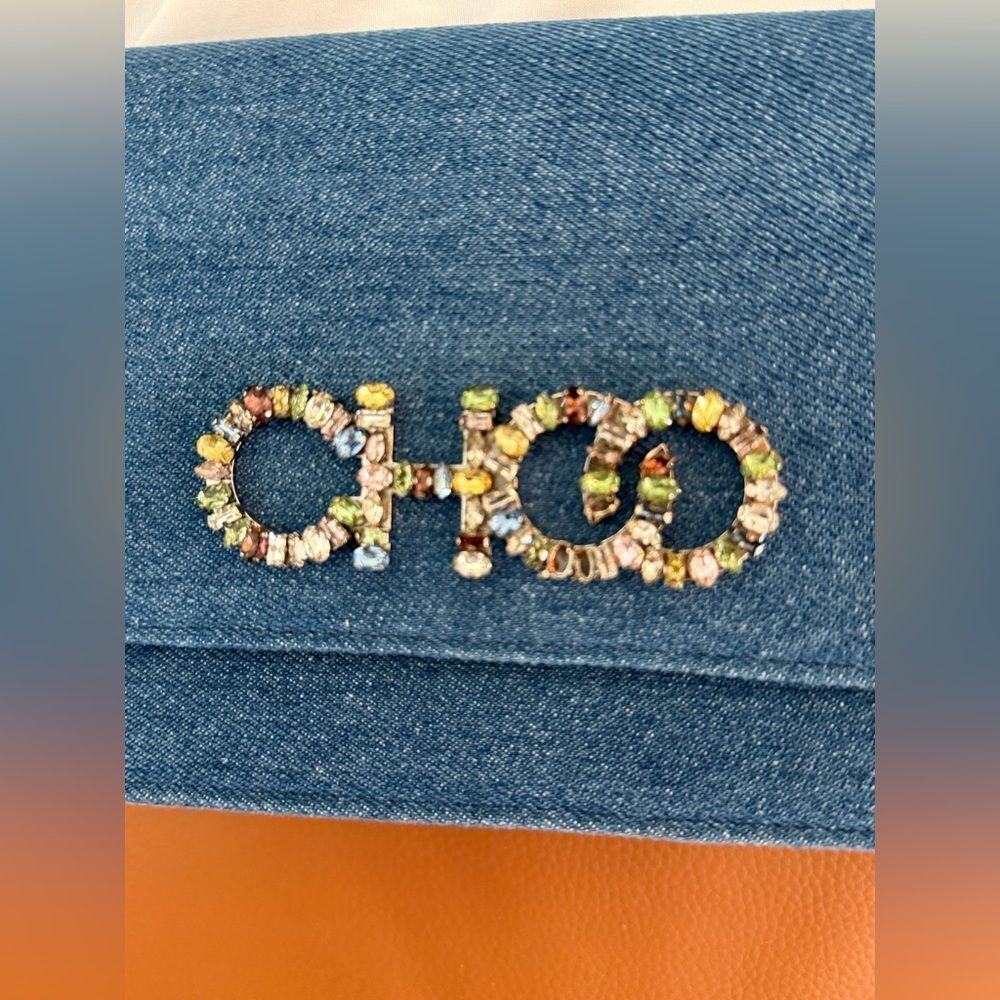 Jimmy Choo Kalina Blue Suede Chain Wallet - Picture 2 of 12